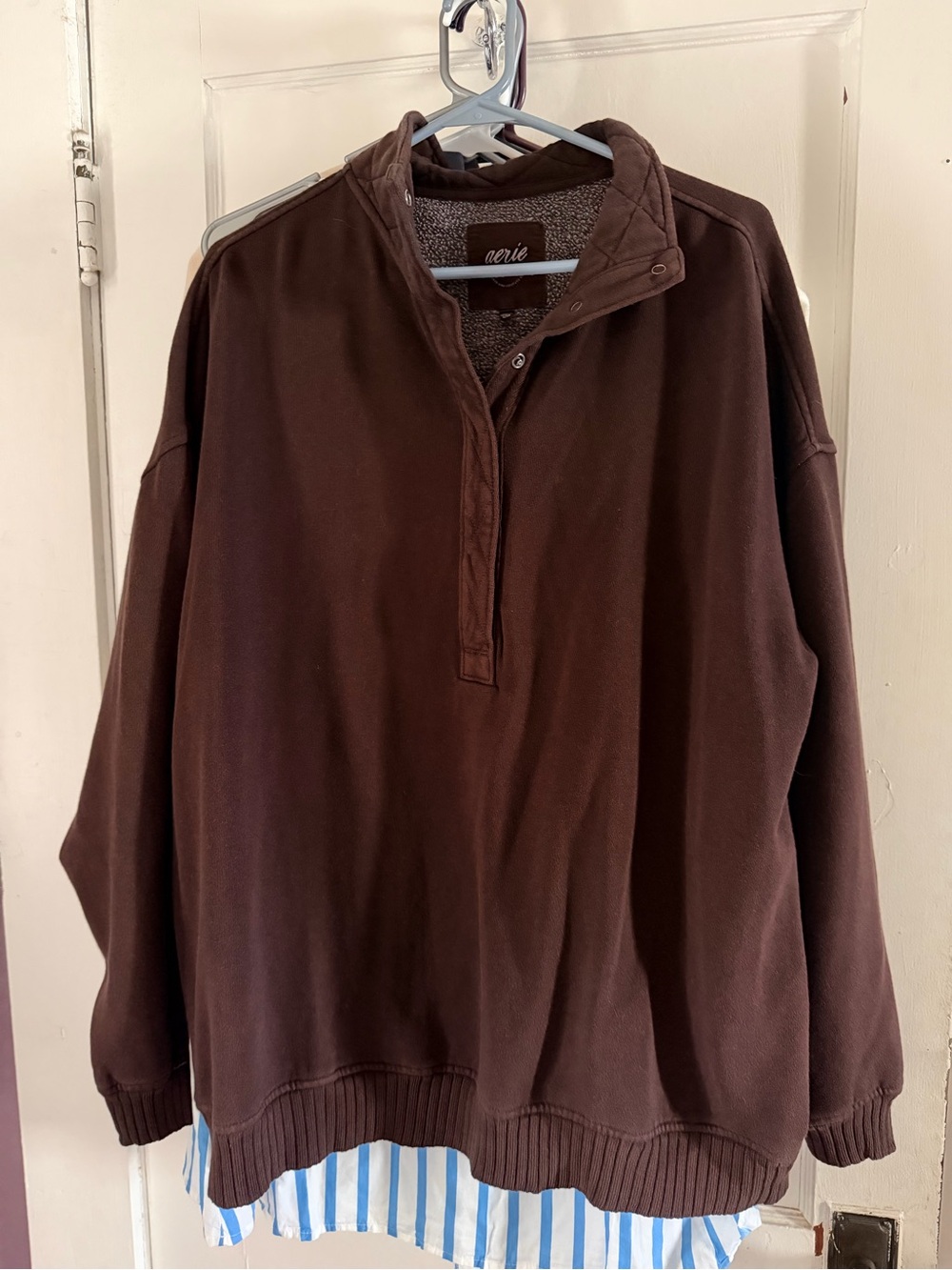 aerie Brown Pullover Quarter-Snap Sweatshirt